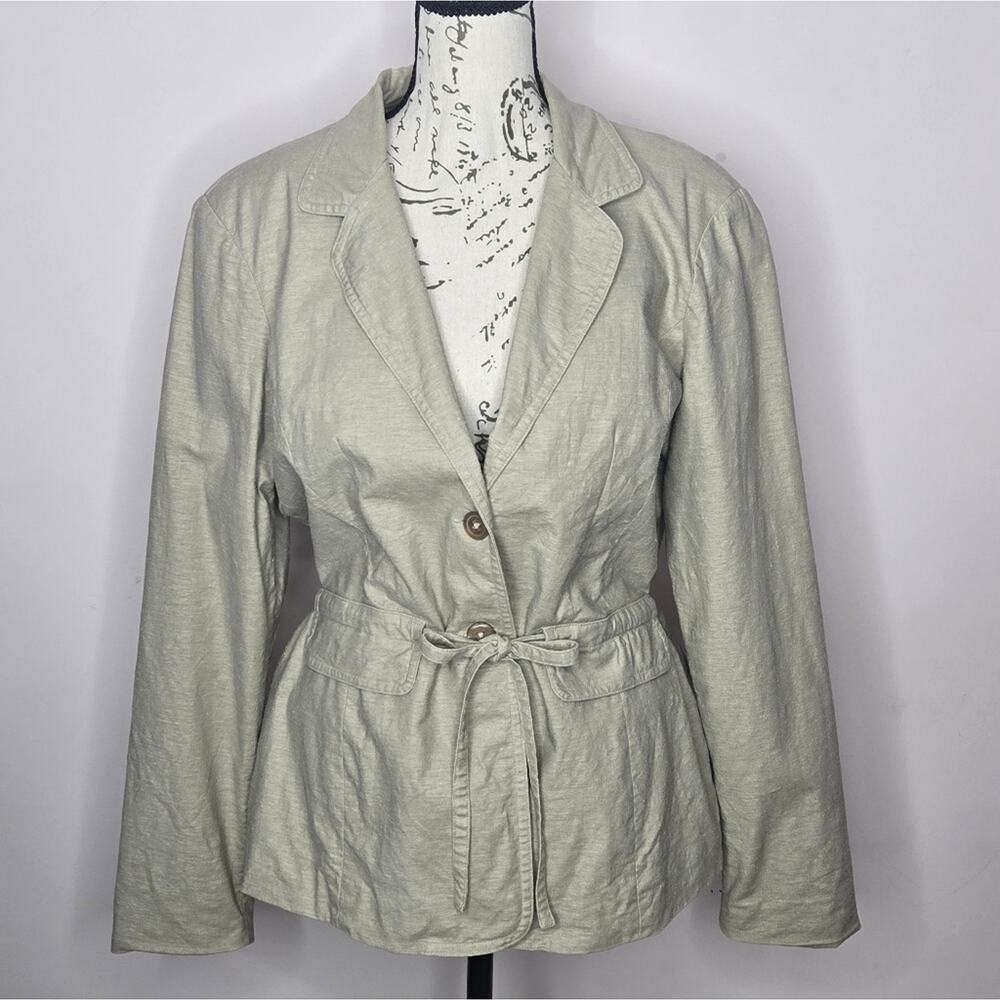 George Stretch Women's Khaki 2-Button Blazer With Tie at Waist Size 12 - Picture 2 of 14